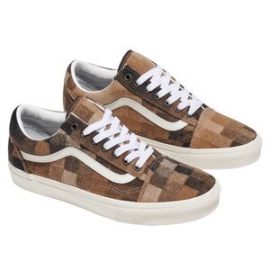 Vans Brown Sweater Checkerboard Sneakers with White Accents